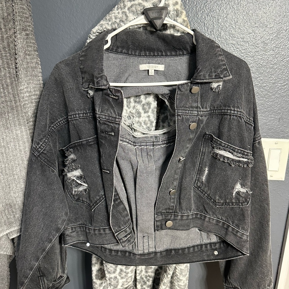 Distressed Black Denim Jacket